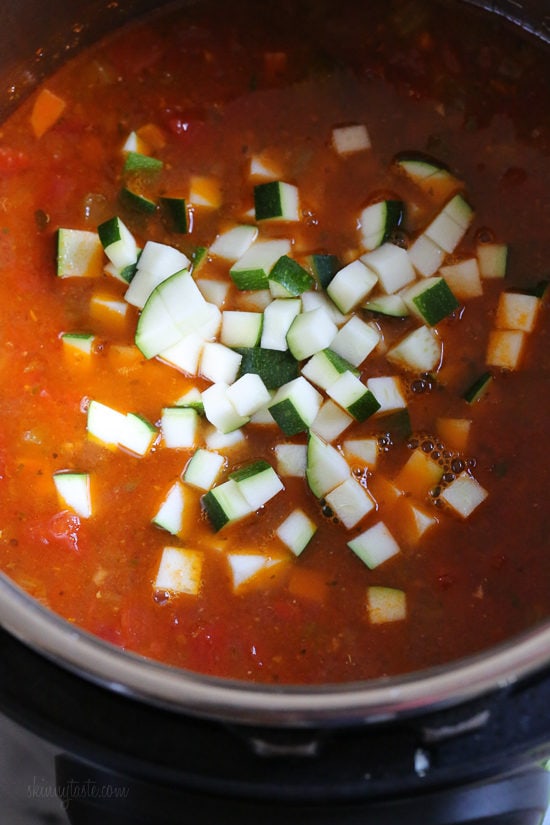 Instant Pot Turkey Meatball Soup is loaded with mini turkey meatball, zucchini, vegetables, and ditalini pasta. Hearty and healthy! Zucchini added to turkey meatball soup