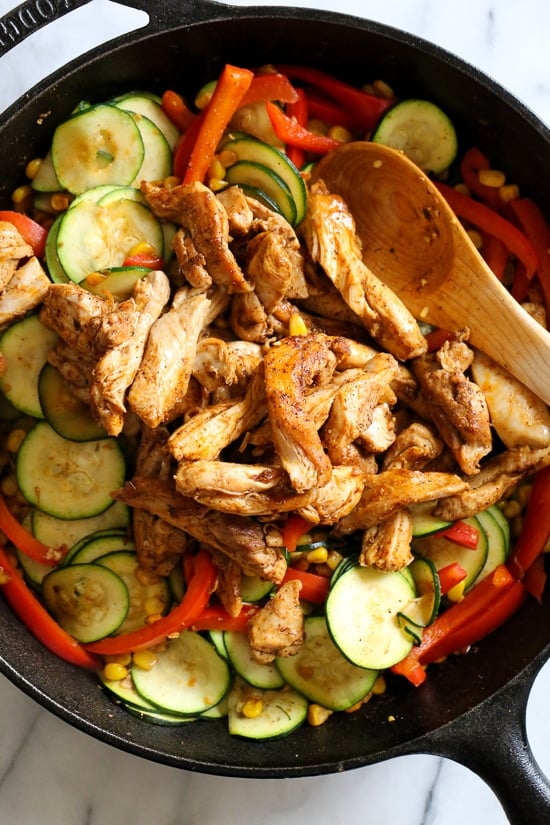 Southwest Chicken Skillet with Corn and Zucchini is the perfect veggie-loaded dinner made all in one pot!