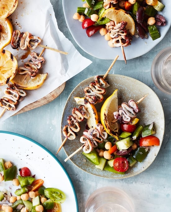 Grilled Calamari with Mediterranean Chickpea Salad