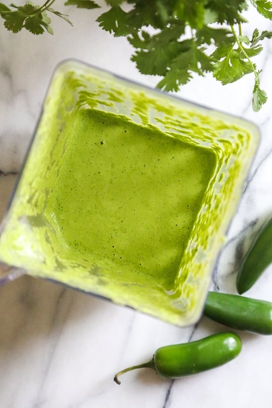 Peruvian green sauce also known as Aji Verde is a spicy bright green condiment typically found in any Peruvian restaurant.