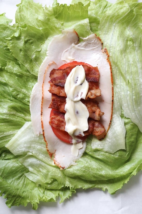 Chicken Club Lettuce Wrap Sandwich, a low-carb (keto) lunch idea that replaces a wheat wrap for a lettuce wrap. Just 5 ingredients, and less than 10 minutes to make!