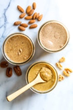Homemade nut butter is so simple to make, just two ingredients (nuts and salt)! Simply toast the nuts then put them in the food processor. Here I made nut butter three ways; almond butter, walnut butter and pecan butter but any tree nut would work.