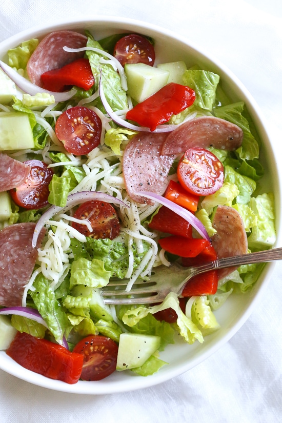 Italian Chopped Salad is my favorite quick lunch I love to whip up with ingredients I usually have on hand in my refrigerator! So simple, and can easily be modified to suit your taste.