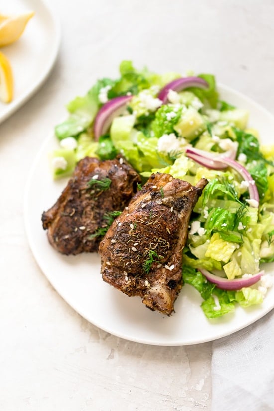 Grilled lamb loin chops seasoned with Za'atar, a Mediterranean blend of sumac, thyme, sesame and salt.