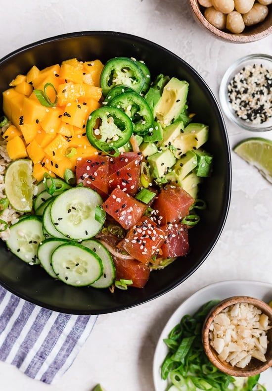 Ahi Poke Bowl with mango and avocado