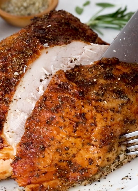 Air Fryer Turkey Breast comes out so moist and juicy and perfectly cooked with a beautiful deep golden brown skin. And bonus, it cooks in a fraction of the time it would in the oven!
