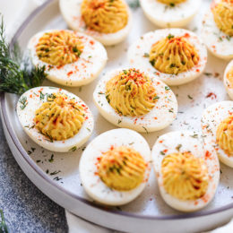 deviled eggs on a platter