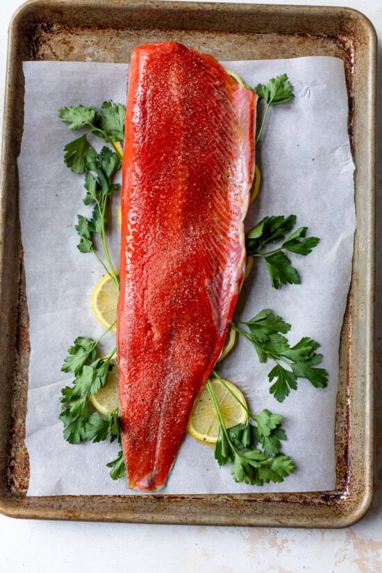 Top with a whole piece of salmon.