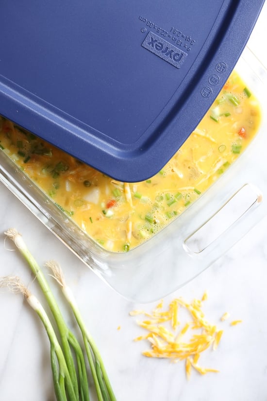 This Tex Mex breakfast casserole has all the makings of a delicious breakfast – potatoes, chorizo, green chilies and cheese. Topped with salsa and avocado, this is perfect to feed a crowd!