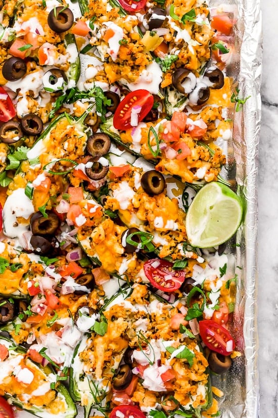 Jalapeno Poppers meet nachos in this fun, low-carb twist of two classic appetizers, perfect for sharing!