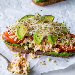 Open Faced Tuna Sandwich with Avocado and Sprouts