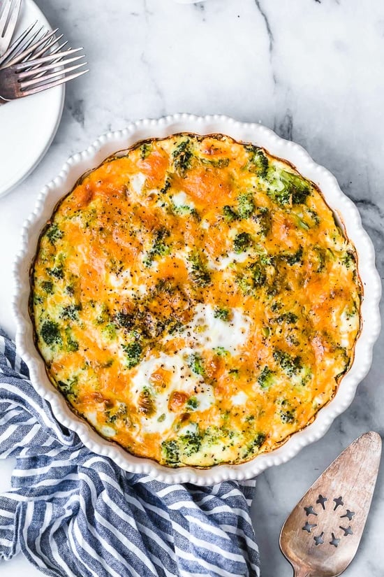 Broccoli and cheese is one of my favorite quiche combinations! This low-carb Crustless Broccoli Cheddar Quiche is light and delicious, perfect for breakfast or brunch!