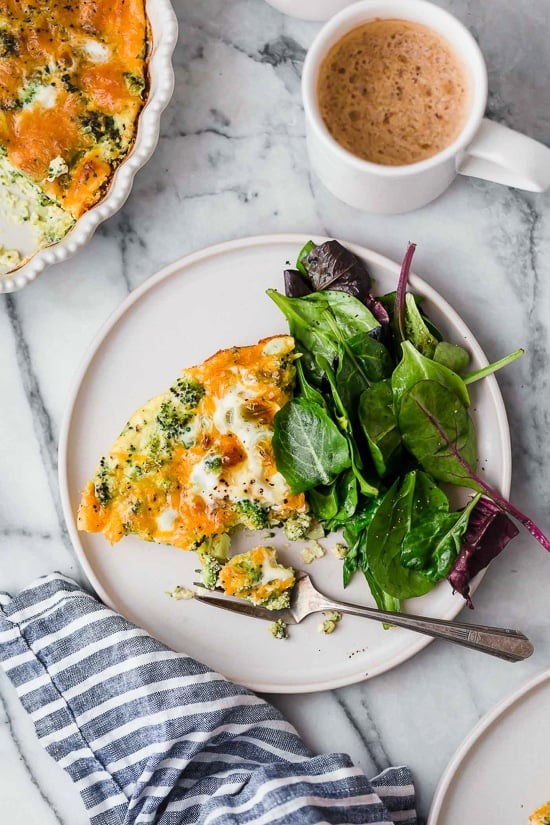 Broccoli and cheese is one of my favorite quiche combinations! This low-carb Crustless Broccoli Cheddar Quiche is light and delicious, perfect for breakfast or brunch!