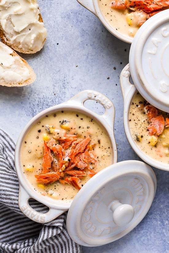 This creamy Smoked Salmon Chowder is truly comfort food in a bowl! Made with hot-smoked salmon (full of heart-healthy fats) and a ton of nutrient-packed veggies (onion, celery, carrots, potatoes, corn and cauliflower), it’s a good-for-you soup the whole family will love. Stove top and Instant Pot directions provided.