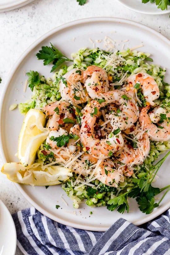 This quick and easy Shrimp Scampi with Broccoli Orzo is a dish the whole family will love and it's ready in under 30 minutes!