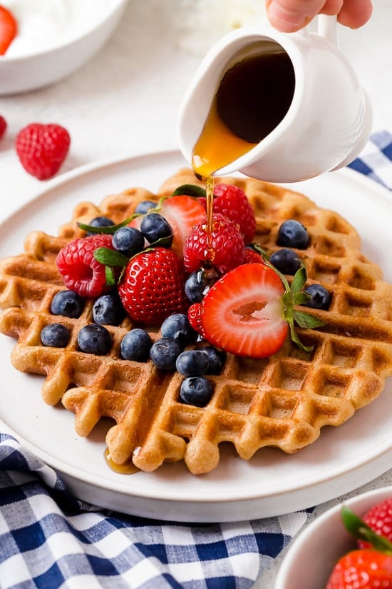 Whip up these protein-packed Yogurt Waffles for breakfast and freeze the rest for easy meal prep!