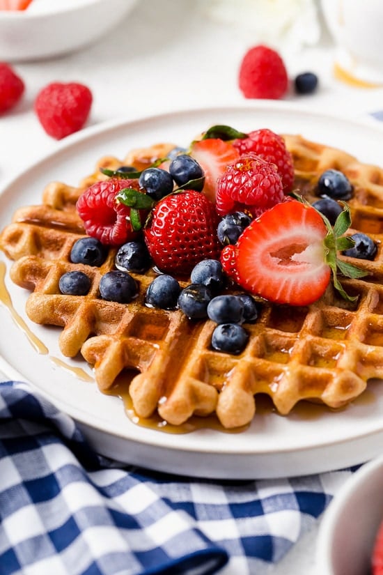 Whip up these protein-packed Yogurt Waffles for breakfast and freeze the rest for easy meal prep!