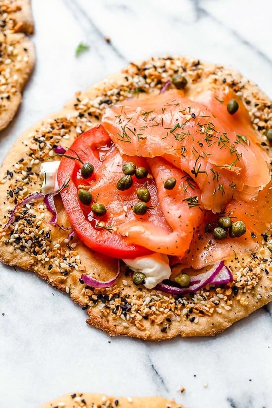 These breakfast pizzas, which are great for breakfast, lunch or breakfast-for-dinner combine two of my favorite foods – lox, pizza dough and everything bagel seasoning!