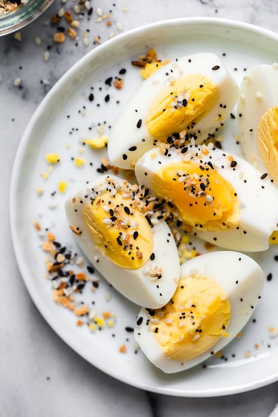 Air Fryer Hard Boiled Eggs with everything bagel seasoning