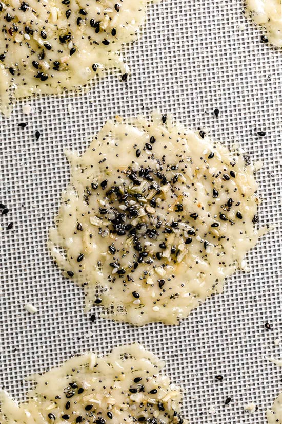 I love making these Everything Parmesan Crisps as a low-carb snack, to add to Caesar salad in place of croutons, with soup, or a great addition to any charcuterie board as an appetizer.