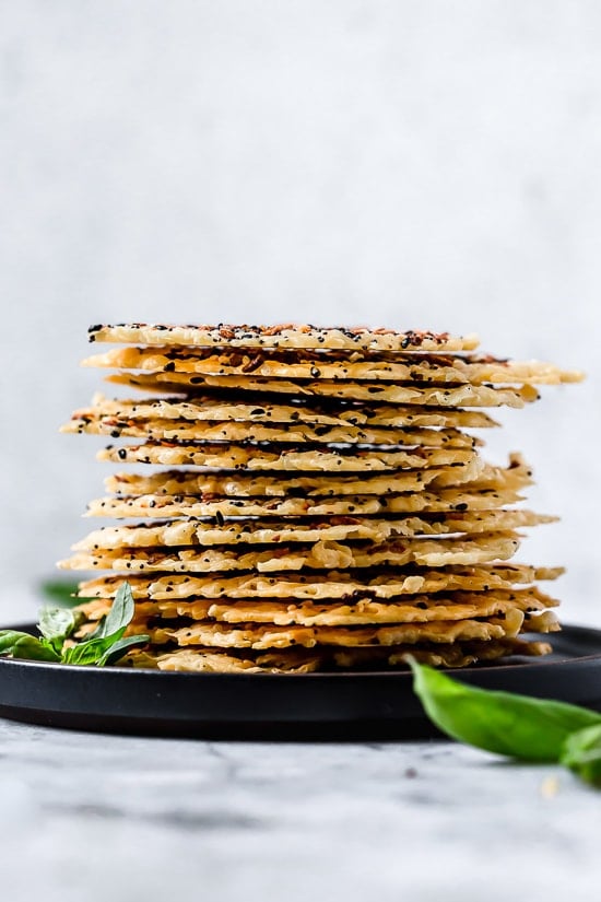 I love making these Everything Parmesan Crisps as a low-carb snack, to add to Caesar salad in place of croutons, or a great addition to any charcuterie board as an appetizer.