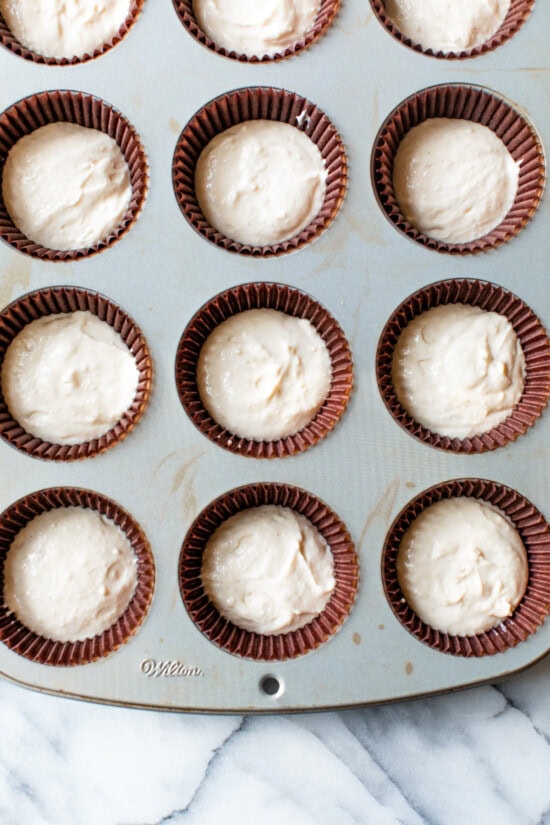 Pour into the cupcake liners and bake.