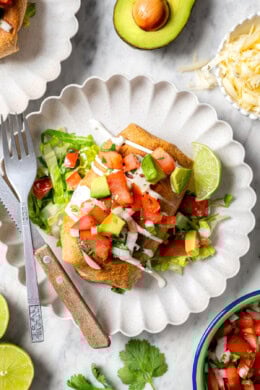 Top-down view of chicken chimichanga on plate