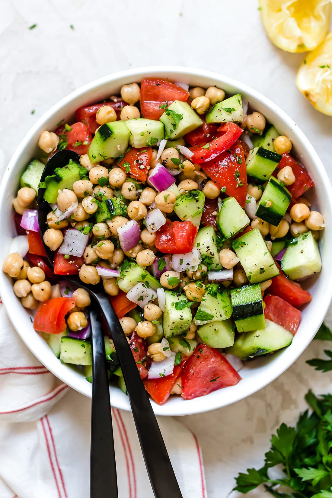 Chickpea Salad with tomatoes and cucumbers