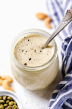 Vegan Caesar Salad made with raw cashews, Dijon, lemon juice and garlic.