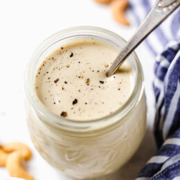 Vegan Caesar Salad made with raw cashews, Dijon, lemon juice and garlic.