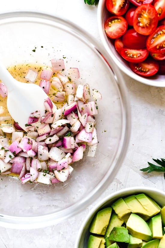 ingredients for salmon salad with avocado