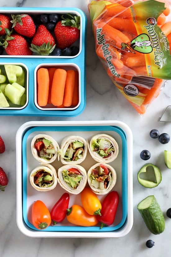 These easy BLT Roll Ups with Turkey and Avocado are delicious and perfect for school lunch.