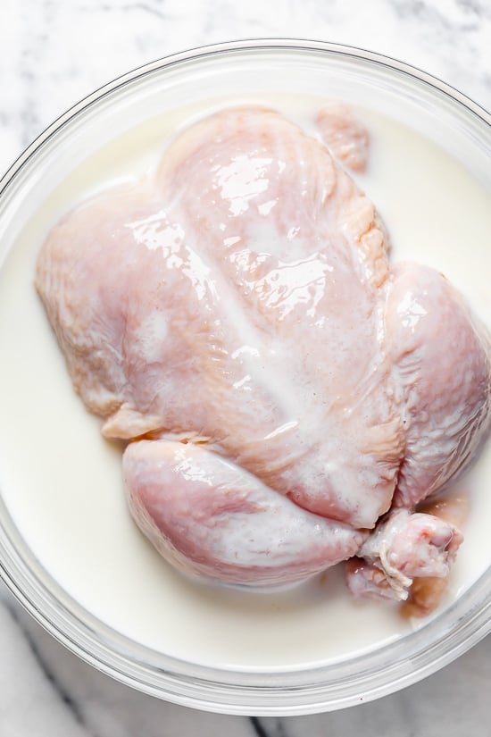 This Buttermilk-Marinated Air Fryer Whole Roasted Chicken comes out unbelievably juicy and delicious. It's so easy to make, just 3 ingredients!