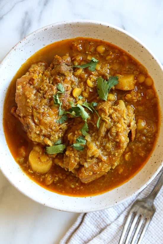 Chicken Dal Curry is a comforting Burmese stew made with yellow lentils, chicken, ginger, turmeric, curry and spices.