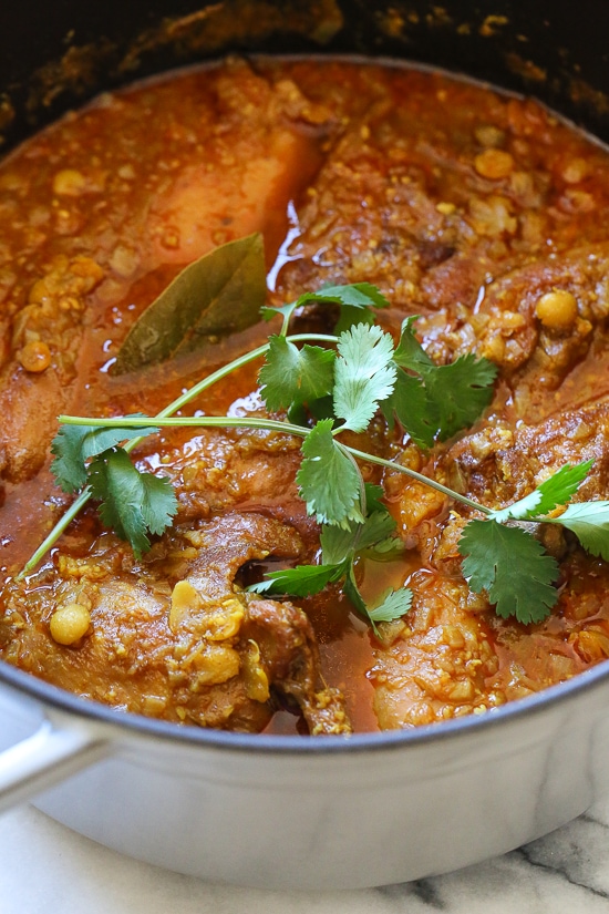 Chicken Dal Curry is a comforting Burmese stew made with yellow lentils, chicken, ginger, turmeric, curry and spices.
