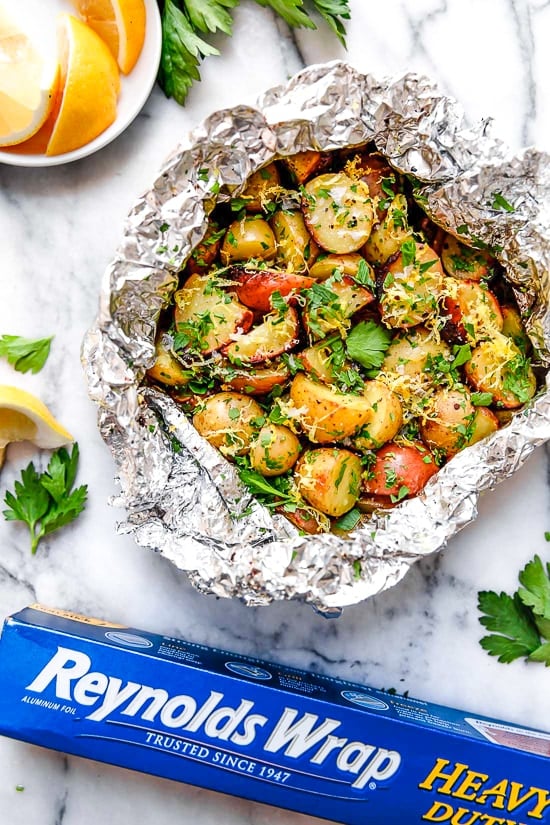 Lemon-Parsley Potato Foil Packets can be grilled or baked in the oven! A delicious side dish, and the best part – easy cleanup!