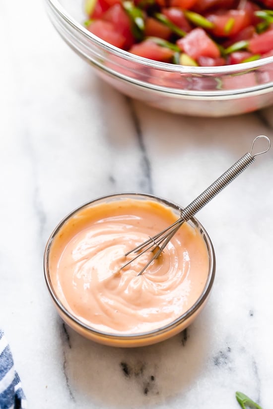 Spicy Mayo for making poke bowls.