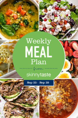 A free 7-day flexible weight loss meal plan including breakfast, lunch and dinner and a shopping list. All recipes include calories and Weight Watchers SmartPoints®.