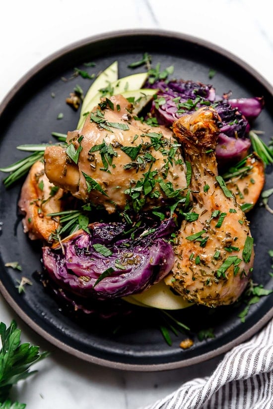 Baked Apple Cider Chicken and Cabbage is the perfect one-pot fall dish made with cider-marinated chicken, red cabbage and apples. Baked Apple Cider Chicken and Cabbage is the perfect one-pot fall dish made with cider-marinated chicken, red cabbage and apples.
