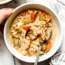 This Creamy Roasted Cauliflower Chowder is comfort food without all the calories. Made with roasted cauliflower, which adds deep, caramelized flavor while keeping the soup a little lighter.