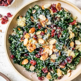 This hearty, fall Kale Salad with Quinoa and Cranberries is made even better by massaging the kale which helps break down the tough cell structure and gives the raw kale a softer texture and gentler flavor.