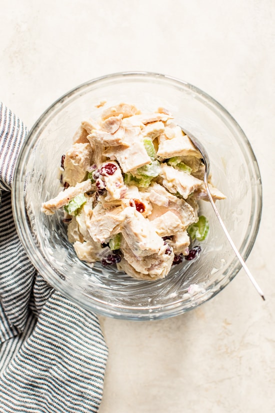 Leftover turkey salad with cranberries.