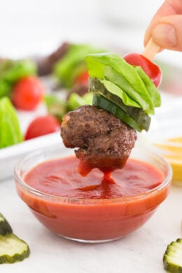 These bite-sized, air fryer bacon burgers make a great low-carb appetizer – perfect for the Super Bowl.