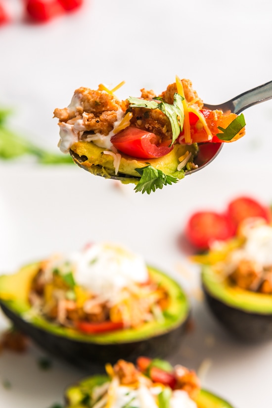 Taco Tuesday just got a little better with these low-carb Turkey Taco Stuffed Avocados – I'm obsessed!