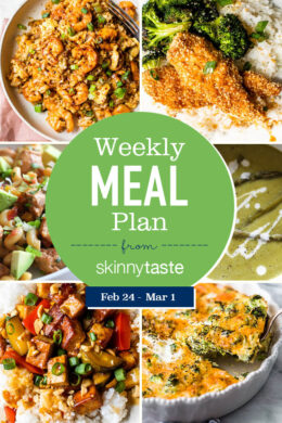 A free 7-day, flexible weight loss meal plan including breakfast, lunch and dinner and a shopping list. All recipes include calories and updated WW Smart Points.
