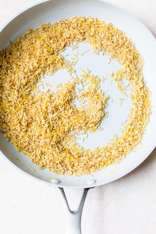 toasting rice in a skillet