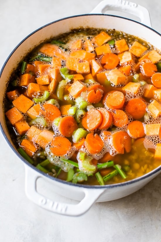 Big pot of lentil soup.