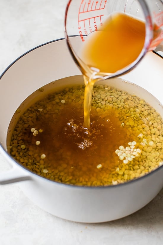 Make a big pot of this healthy, vegetarian (and vegan) Lebanese Lentil Soup, made with green lentils, kale, sweet potato, ginger and lots of garlic and lemon.