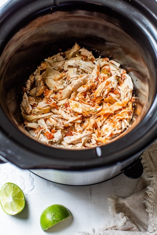 Chicken Tacos meat in slow cooker