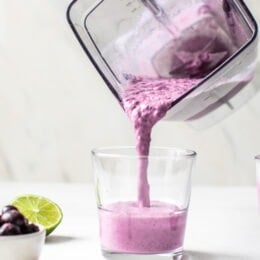 Tropical Lassi is a healthy, Indian yogurt drink blended with frozen mango, tart blueberries and spices.